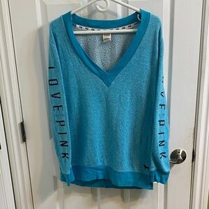 PINK Victoria’s Secret Turquoise V Neck Oversized Sweatshirt Women Small Casual